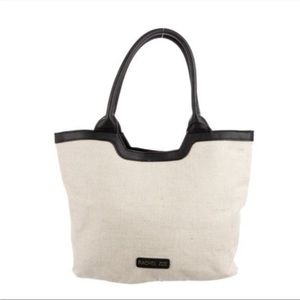 Rachel Zoe Womens Capri Linen Gold Tone Tote Shoulder Handbag Beige Black